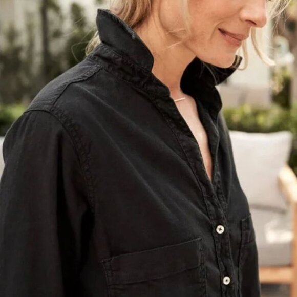 Frank & Eileen | Cotton & Flax Linen “Ireland” Black Long Sleeve Romper | Medium - Picture 2 of 13